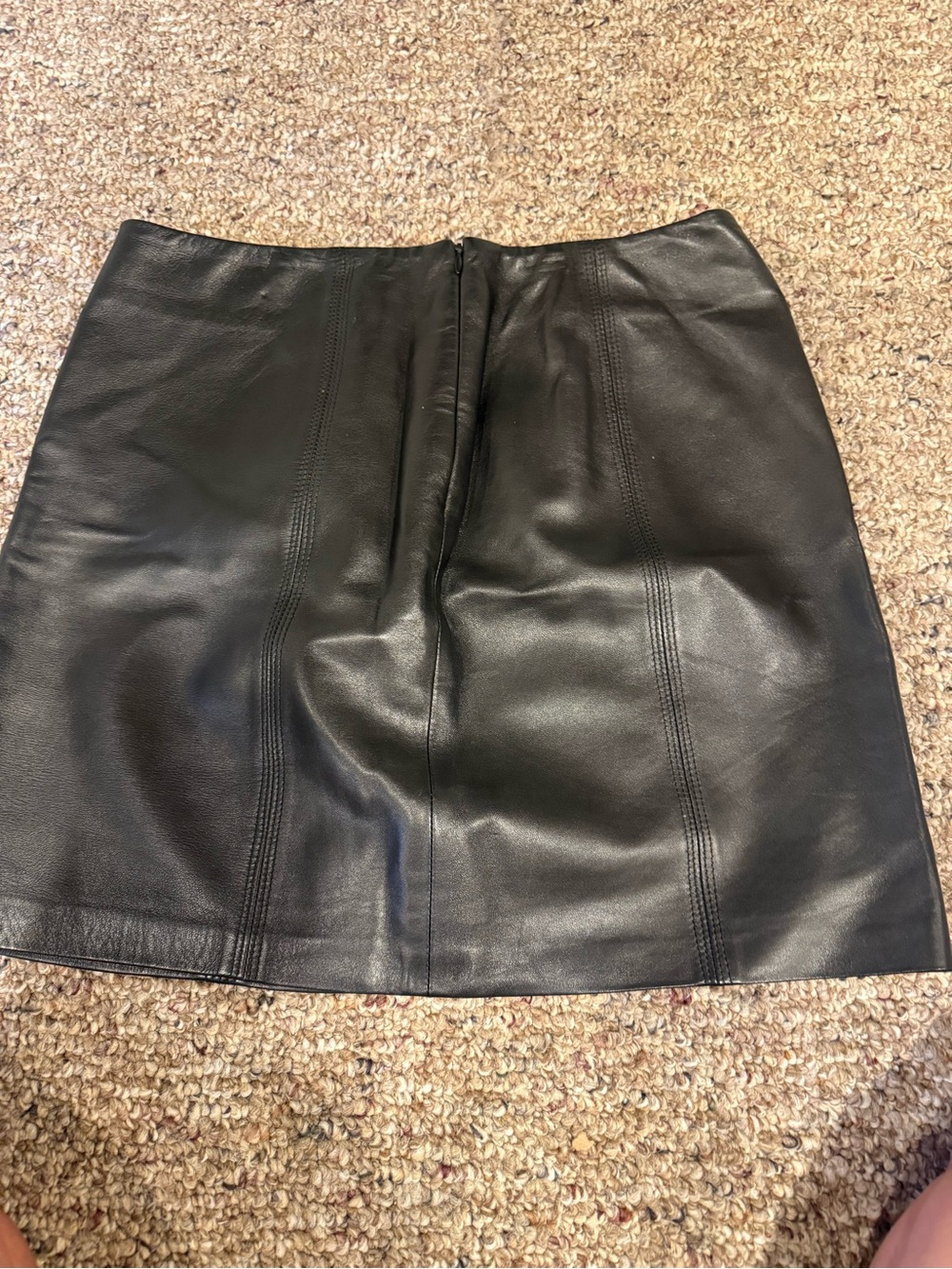 Fox Black Leather Mini Skirt with Seam Panels